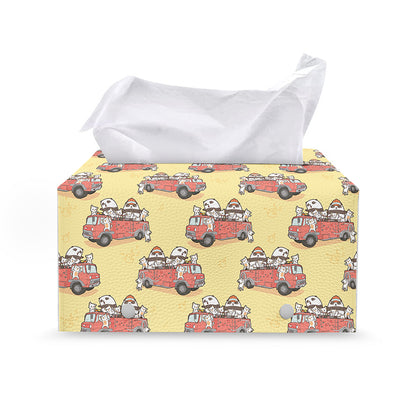 Panda Firefighter And Cat Pattern Print Leather Tissue Box Cover