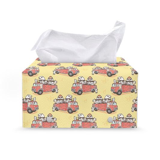 Panda Firefighter And Cat Pattern Print Leather Tissue Box Cover