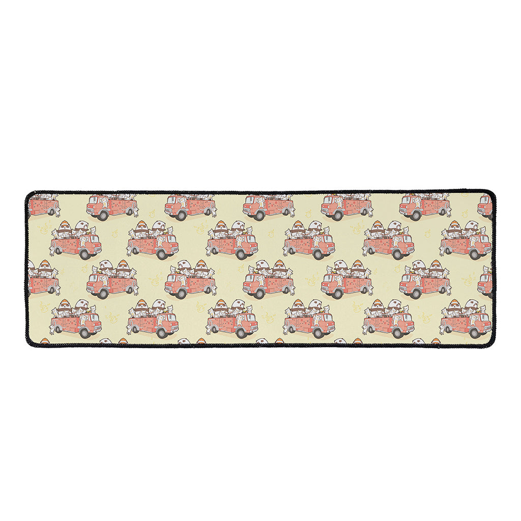 Panda Firefighter And Cat Pattern Print Long Kitchen Mat