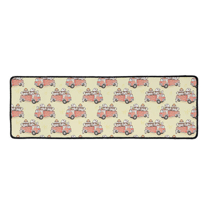 Panda Firefighter And Cat Pattern Print Long Kitchen Mat