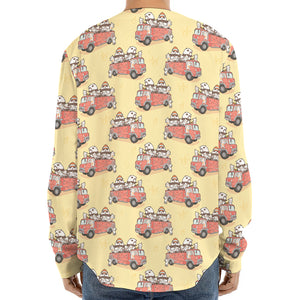 Panda Firefighter And Cat Pattern Print Long Sleeve Baseball Jersey