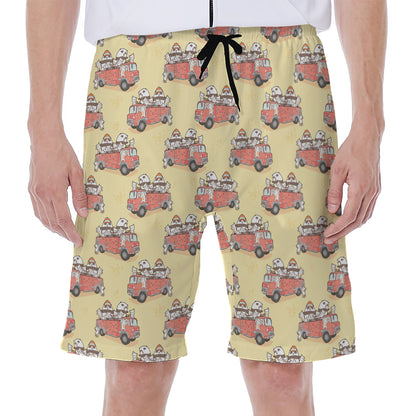 Panda Firefighter And Cat Pattern Print Men's Beach Shorts