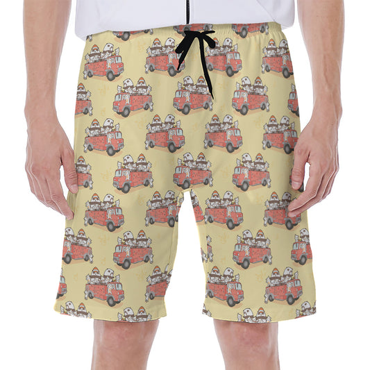 Panda Firefighter And Cat Pattern Print Men's Beach Shorts