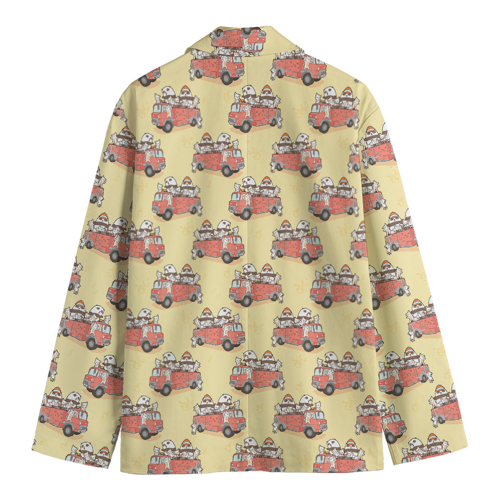 Panda Firefighter And Cat Pattern Print Men's Blazer
