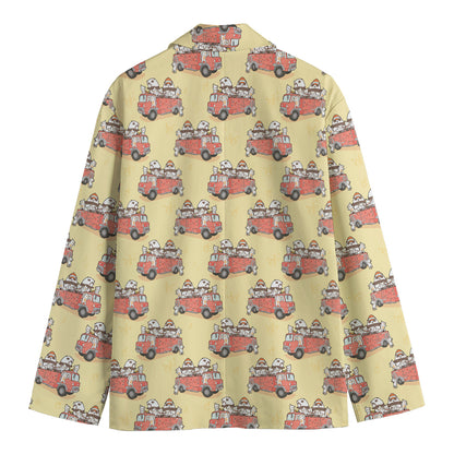 Panda Firefighter And Cat Pattern Print Men's Blazer