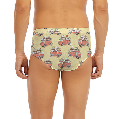 Panda Firefighter And Cat Pattern Print Men's Briefs