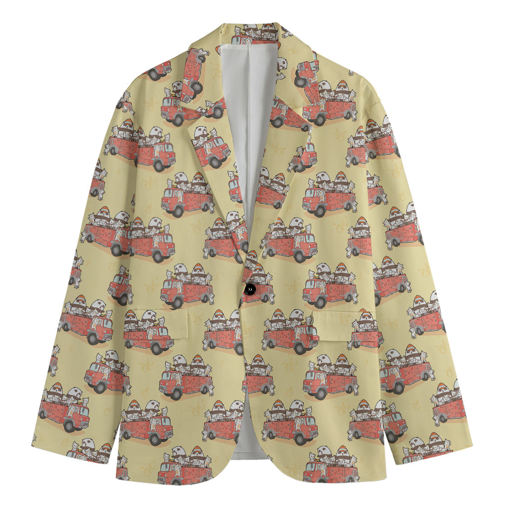 Panda Firefighter And Cat Pattern Print Men's Cotton Blazer