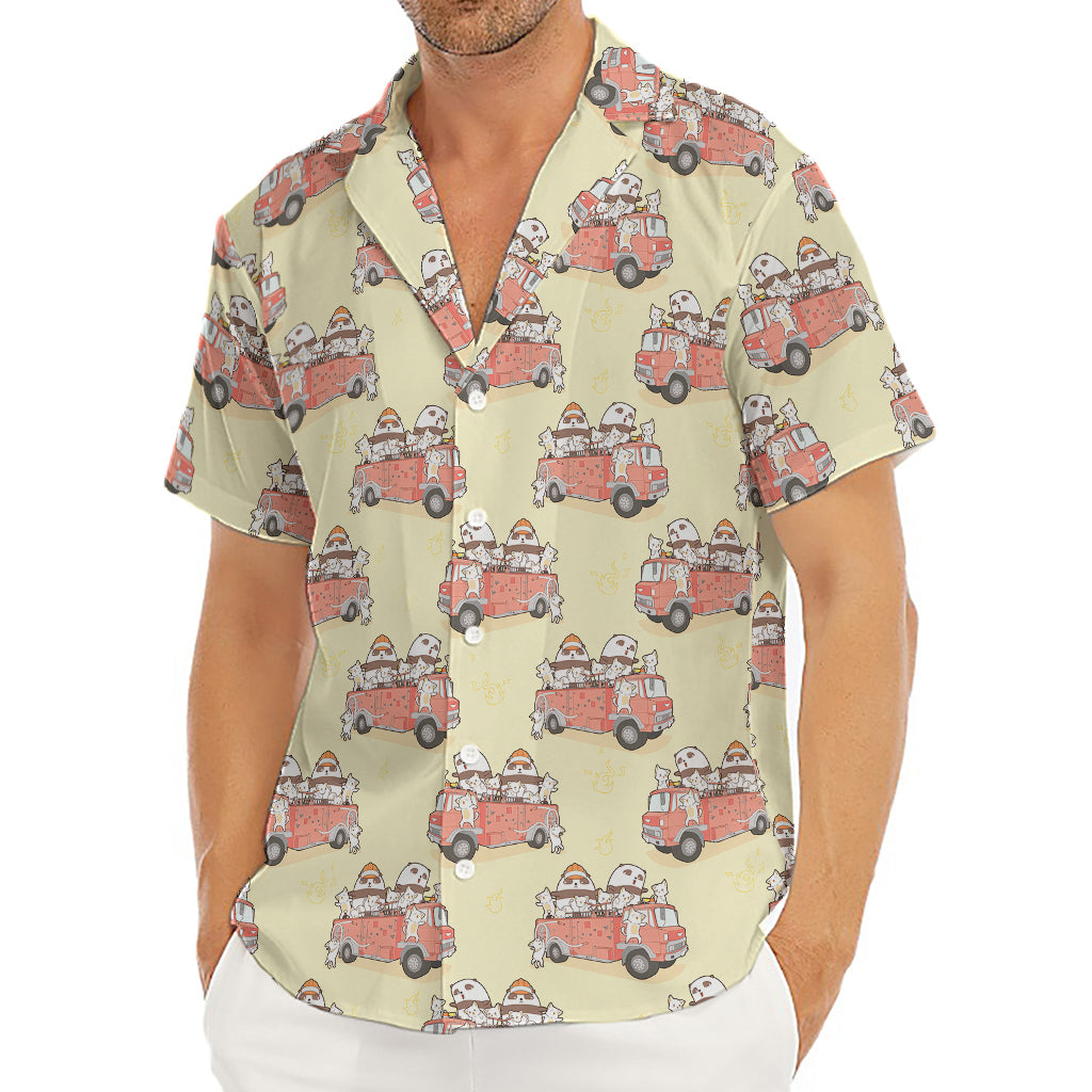 Panda Firefighter And Cat Pattern Print Men's Deep V-Neck Shirt