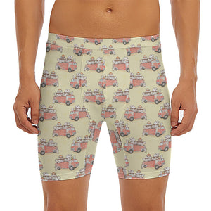 Panda Firefighter And Cat Pattern Print Men's Long Boxer Briefs