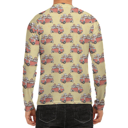 Panda Firefighter And Cat Pattern Print Men's Long Sleeve Rash Guard