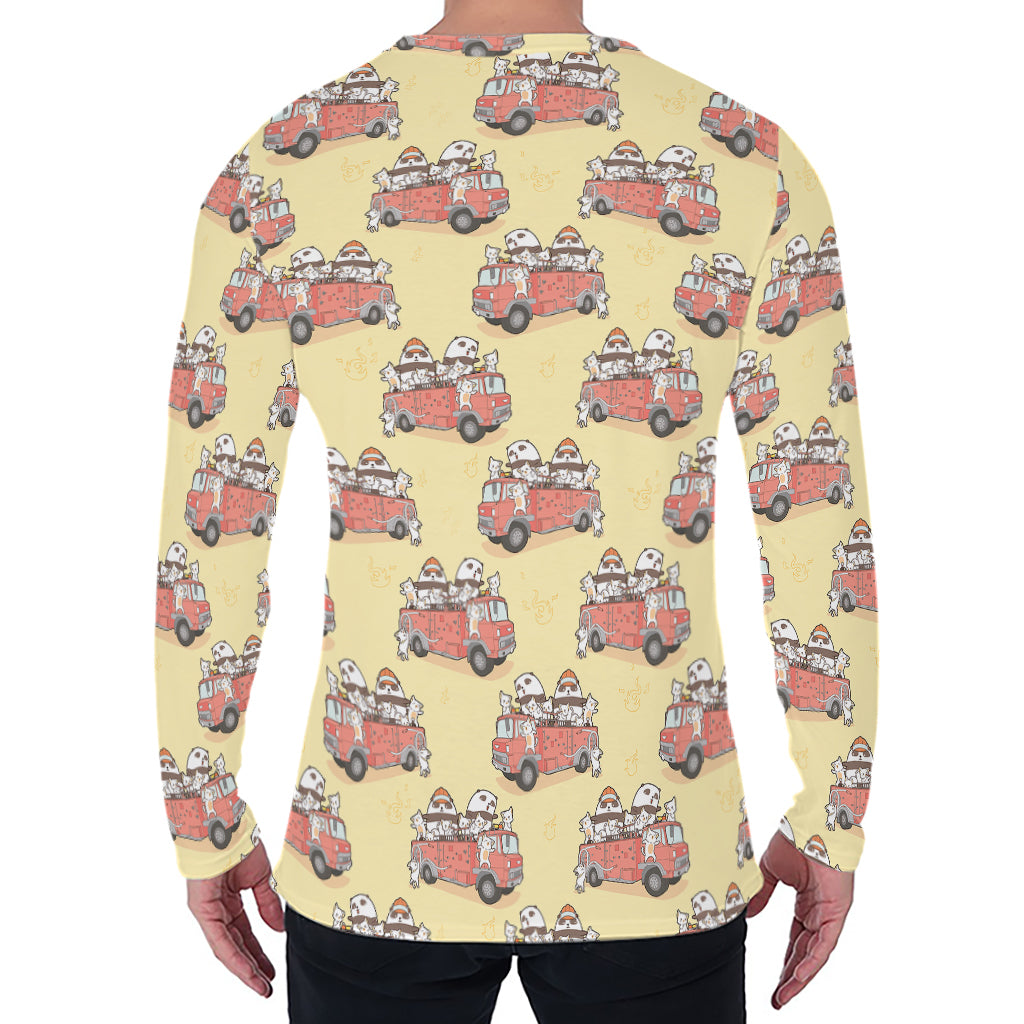 Panda Firefighter And Cat Pattern Print Men's Long Sleeve T-Shirt