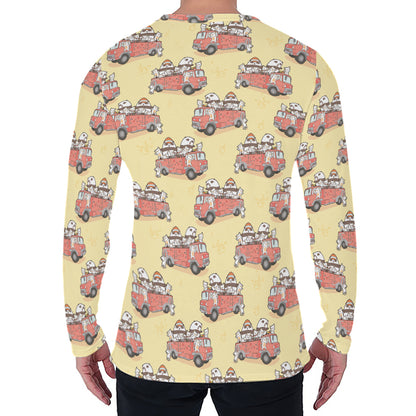 Panda Firefighter And Cat Pattern Print Men's Long Sleeve T-Shirt
