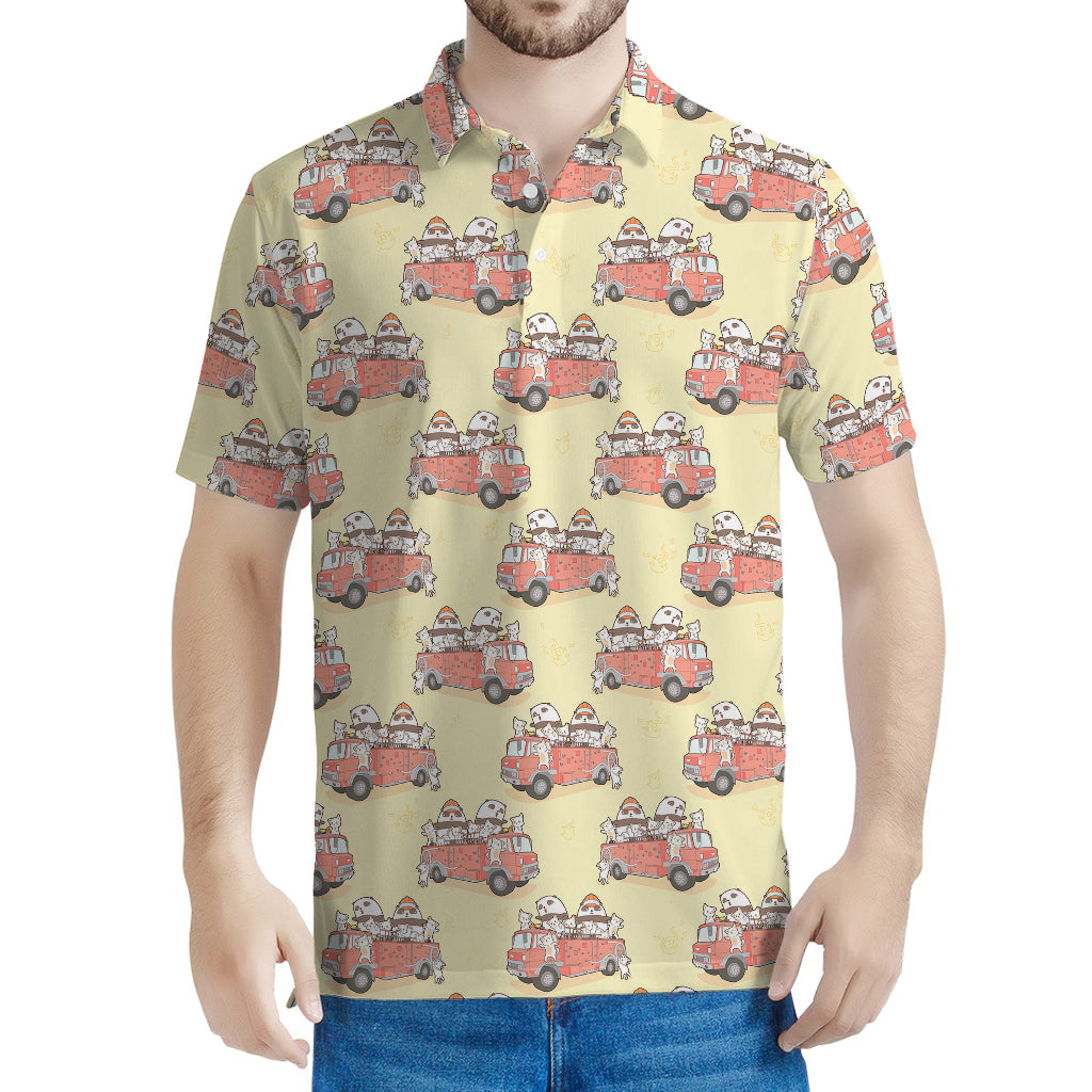 Panda Firefighter And Cat Pattern Print Men's Polo Shirt