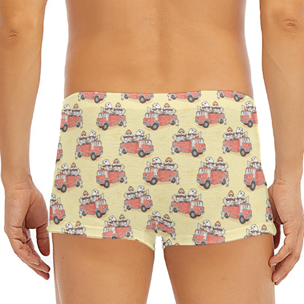 Panda Firefighter And Cat Pattern Print Men's Short Boxer Briefs