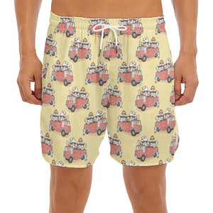 Panda Firefighter And Cat Pattern Print Men's Split Running Shorts