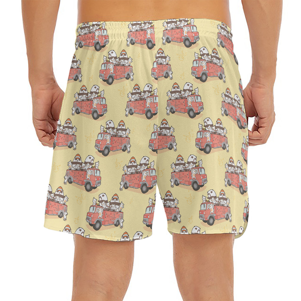 Panda Firefighter And Cat Pattern Print Men's Split Running Shorts