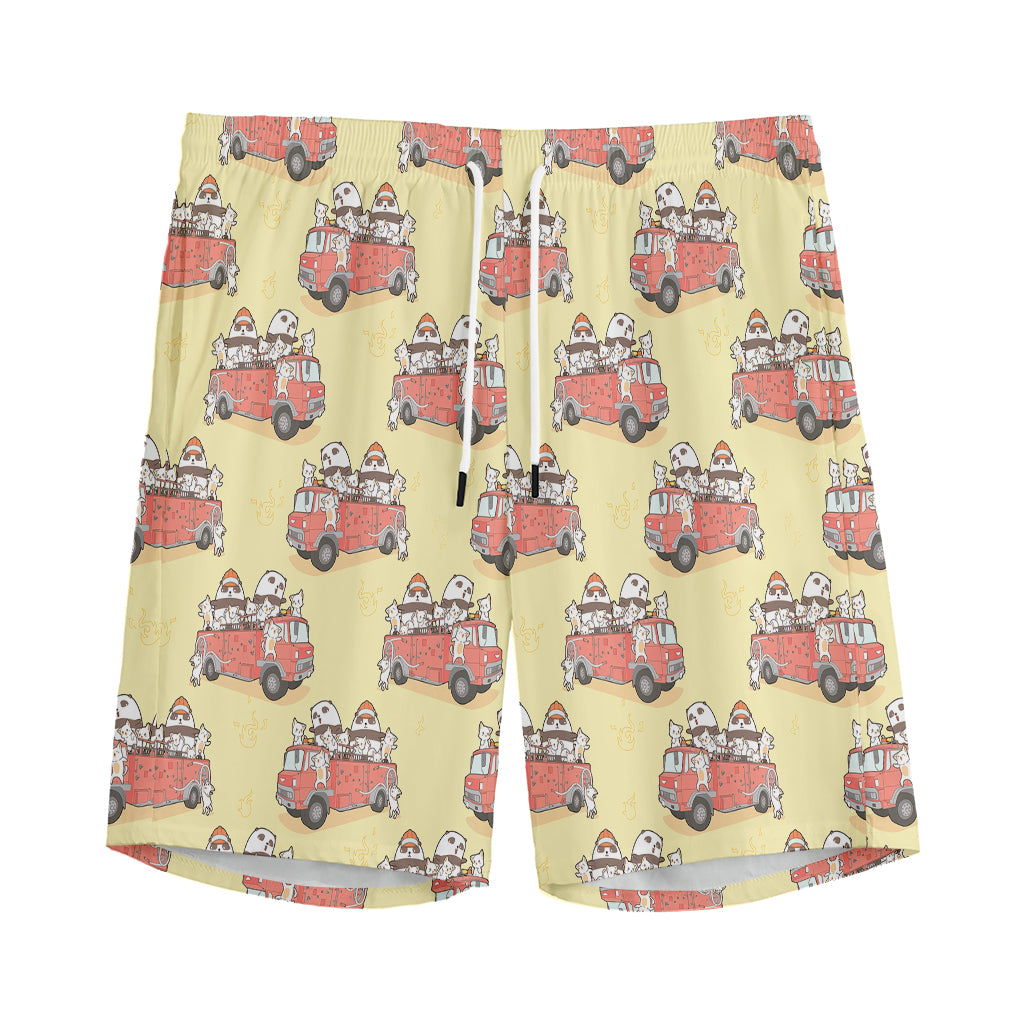 Panda Firefighter And Cat Pattern Print Men's Sports Shorts