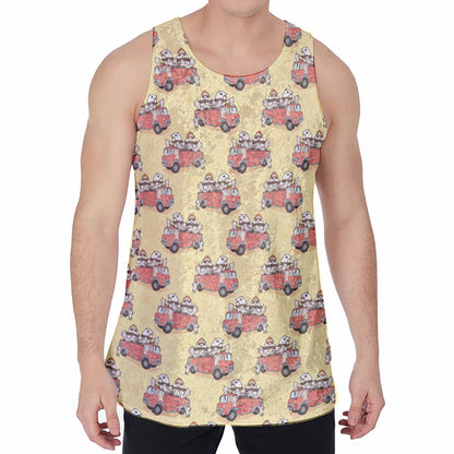 Panda Firefighter And Cat Pattern Print Men's Velvet Tank Top