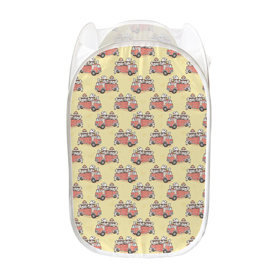 Panda Firefighter And Cat Pattern Print Mesh Laundry Hamper
