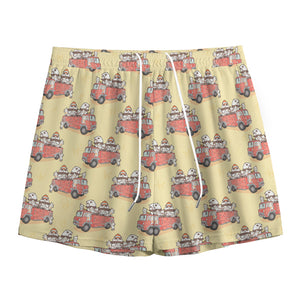 Panda Firefighter And Cat Pattern Print Mesh Shorts