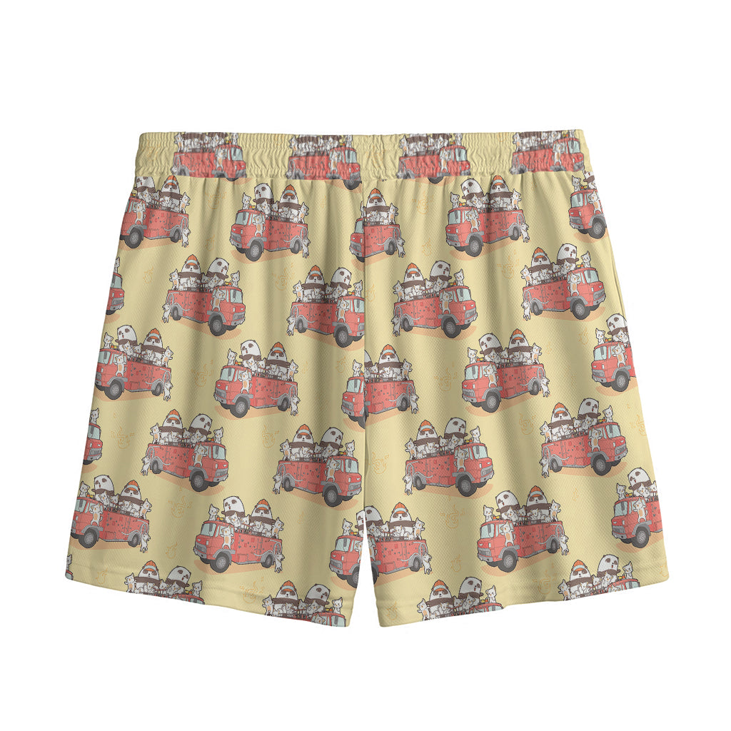 Panda Firefighter And Cat Pattern Print Mesh Shorts