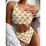 Panda Firefighter And Cat Pattern Print One Shoulder Bikini Top