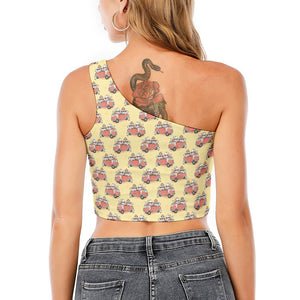 Panda Firefighter And Cat Pattern Print One Shoulder Crop Top