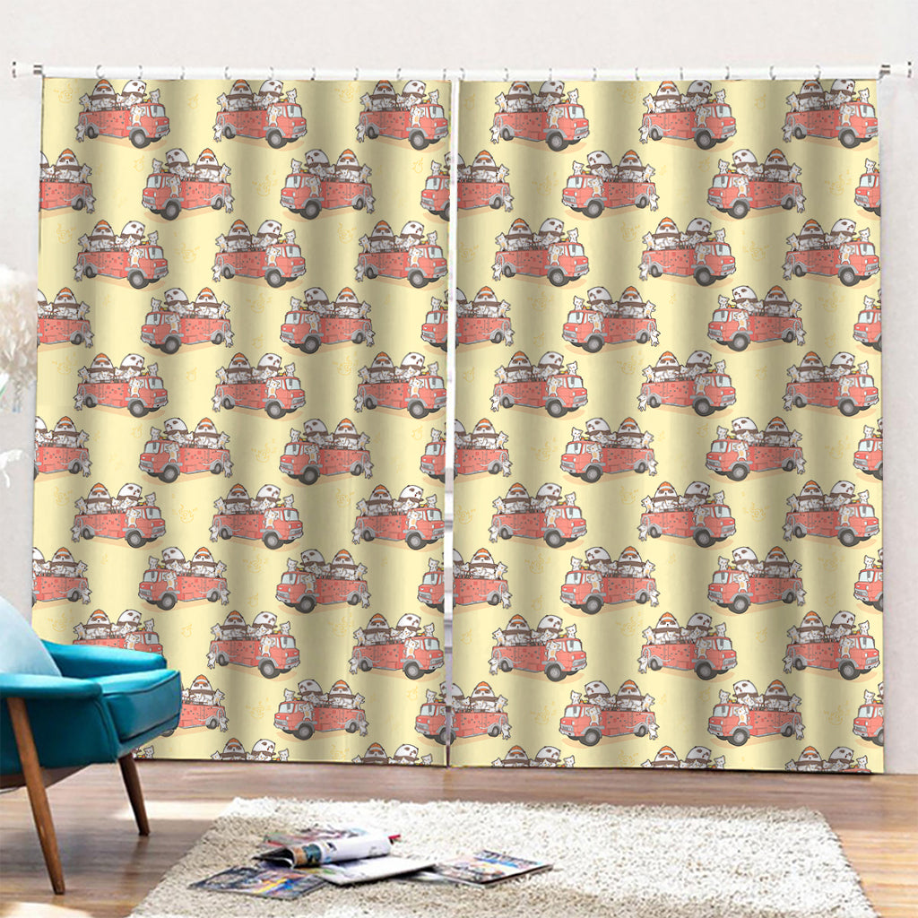 Panda Firefighter And Cat Pattern Print Pencil Pleat Curtains