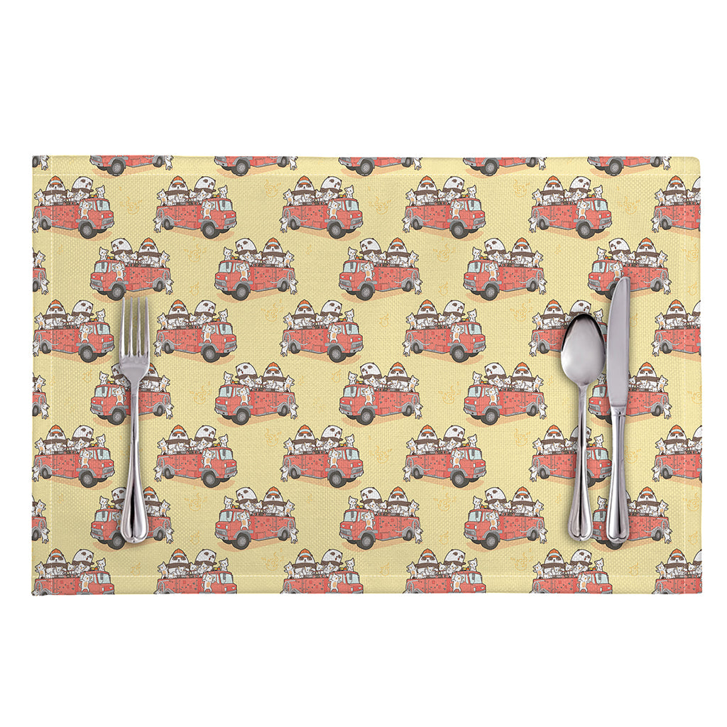 Panda Firefighter And Cat Pattern Print Placemat