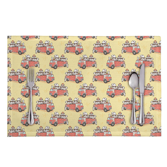 Panda Firefighter And Cat Pattern Print Placemat