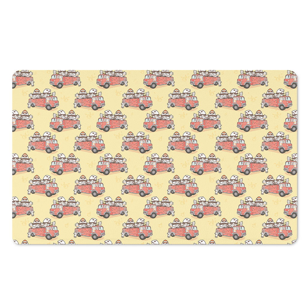 Panda Firefighter And Cat Pattern Print Polyester Doormat