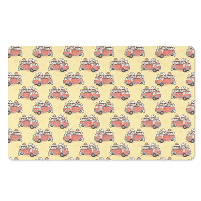 Panda Firefighter And Cat Pattern Print Polyester Doormat