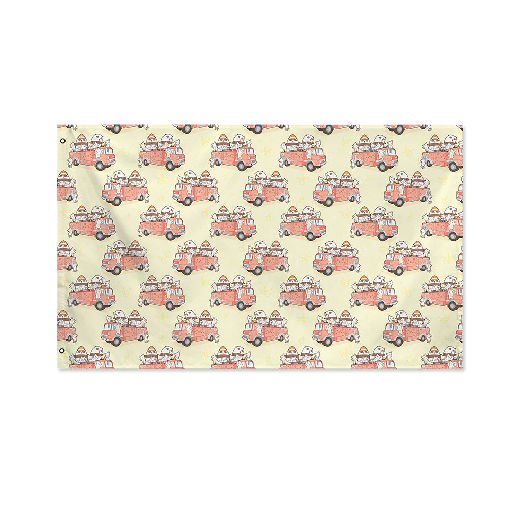 Panda Firefighter And Cat Pattern Print Polyester Flag