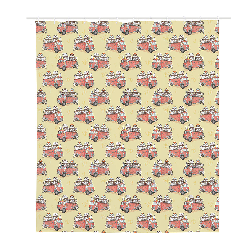 Panda Firefighter And Cat Pattern Print Polyester Shower Curtain