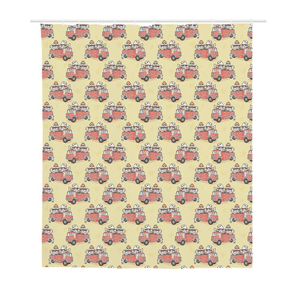 Panda Firefighter And Cat Pattern Print Polyester Shower Curtain