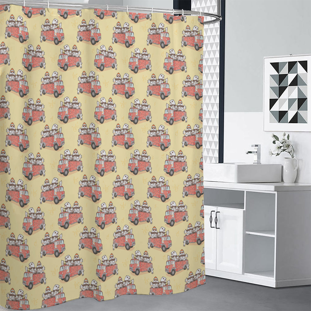 Panda Firefighter And Cat Pattern Print Premium Shower Curtain