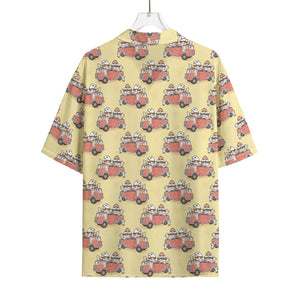 Panda Firefighter And Cat Pattern Print Rayon Hawaiian Shirt