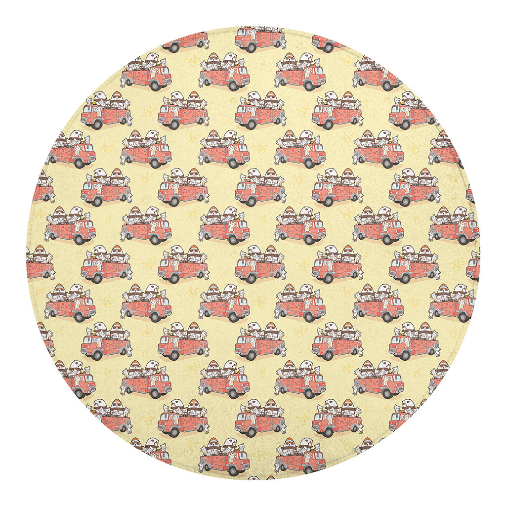 Panda Firefighter And Cat Pattern Print Round Blanket