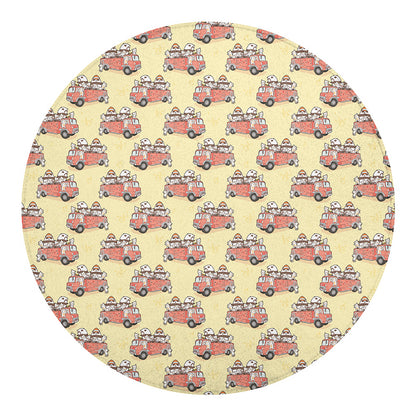 Panda Firefighter And Cat Pattern Print Round Blanket