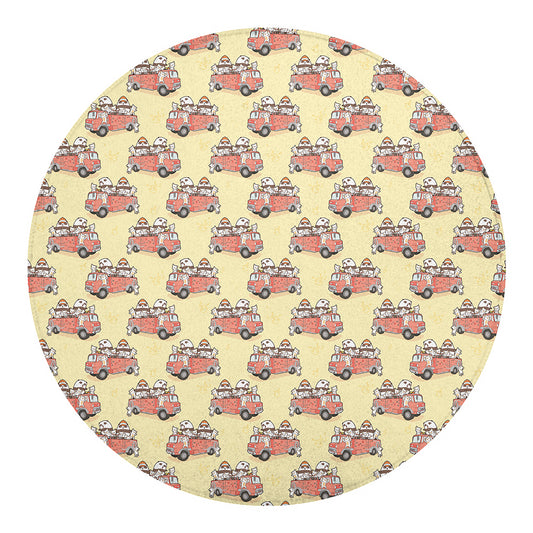 Panda Firefighter And Cat Pattern Print Round Blanket