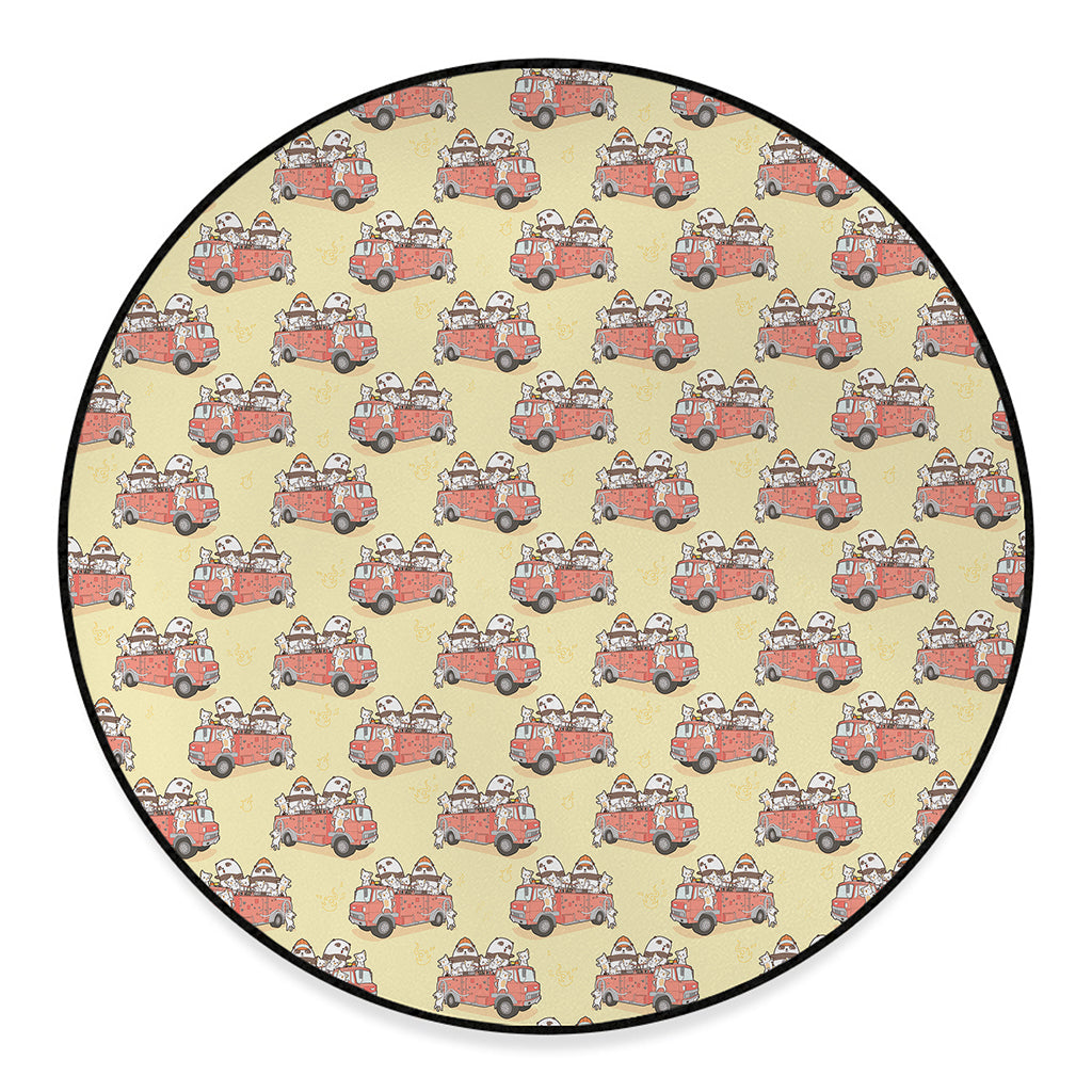 Panda Firefighter And Cat Pattern Print Round Floor Mat