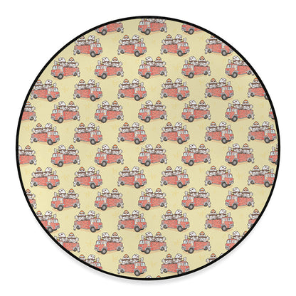 Panda Firefighter And Cat Pattern Print Round Floor Mat
