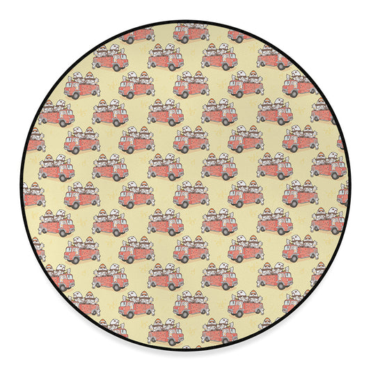 Panda Firefighter And Cat Pattern Print Round Floor Mat