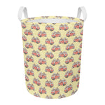 Panda Firefighter And Cat Pattern Print Round Laundry Basket