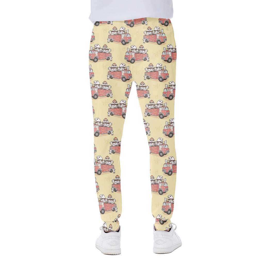 Panda Firefighter And Cat Pattern Print Scuba Joggers