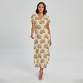 Panda Firefighter And Cat Pattern Print Short Sleeve Maxi Dress