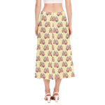 Panda Firefighter And Cat Pattern Print Side Slit Midi Skirt