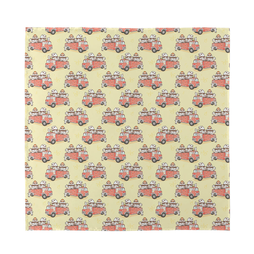 Panda Firefighter And Cat Pattern Print Silk Bandana