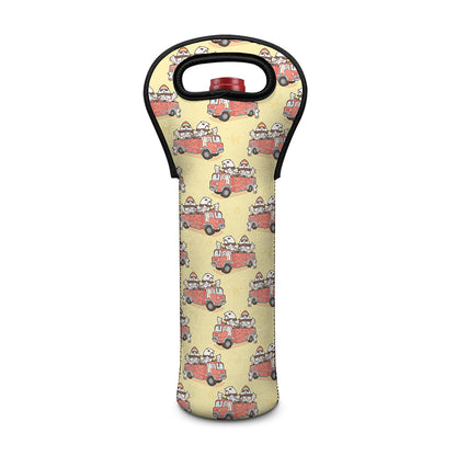 Panda Firefighter And Cat Pattern Print Single Neoprene Wine Tote