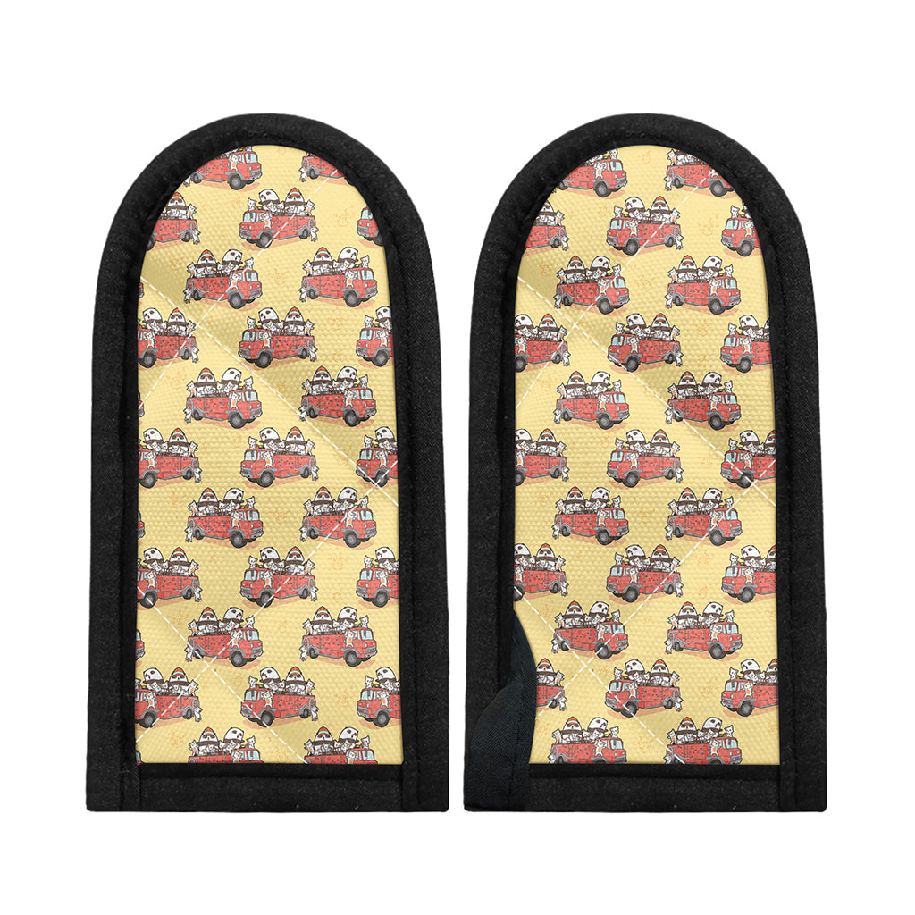 Panda Firefighter And Cat Pattern Print Skillet Handle Cover